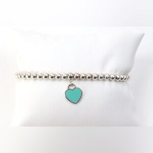 Tiffany & Co. Sterling Silver Blue Enamel Heart Return To Ball Bracelet